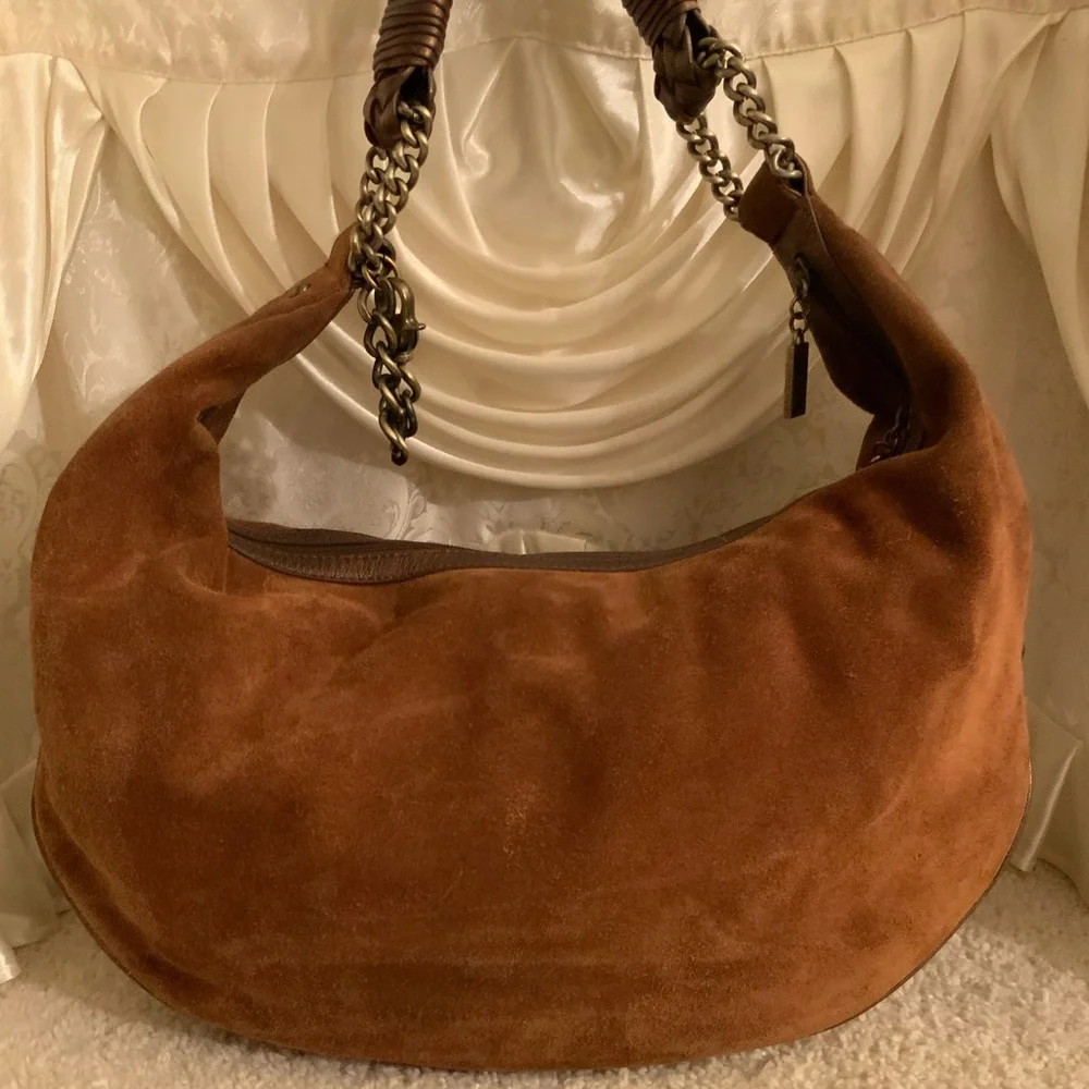 Donald J. Pliner Brown Suede Hobo with Chain Strap